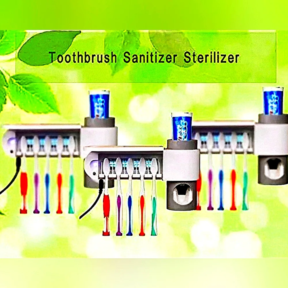 NIB UV Light Sterilizer, Toothbrush Holder & Cleaner, Auto Toothpaste Dispenser